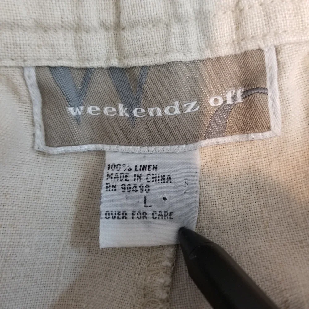 Weekendz Off Pants Mens L Beige Linen Drawstring Casual Relaxed Beach Cruise